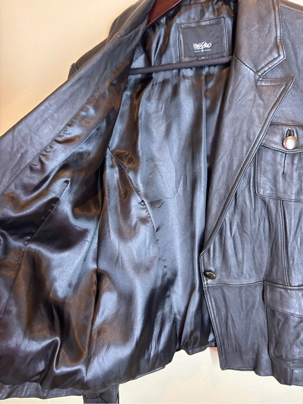 Mossimo Vintage Leather Blazer Jacket, Black, XL, puff sleeve, Y2K